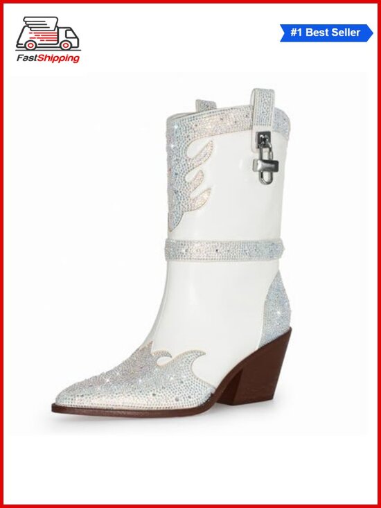 Shoes - 🎅 Sparkle Rhinestone Wide Calf Western Cowgirl Boots Pointed Toe Bling Zip Mid